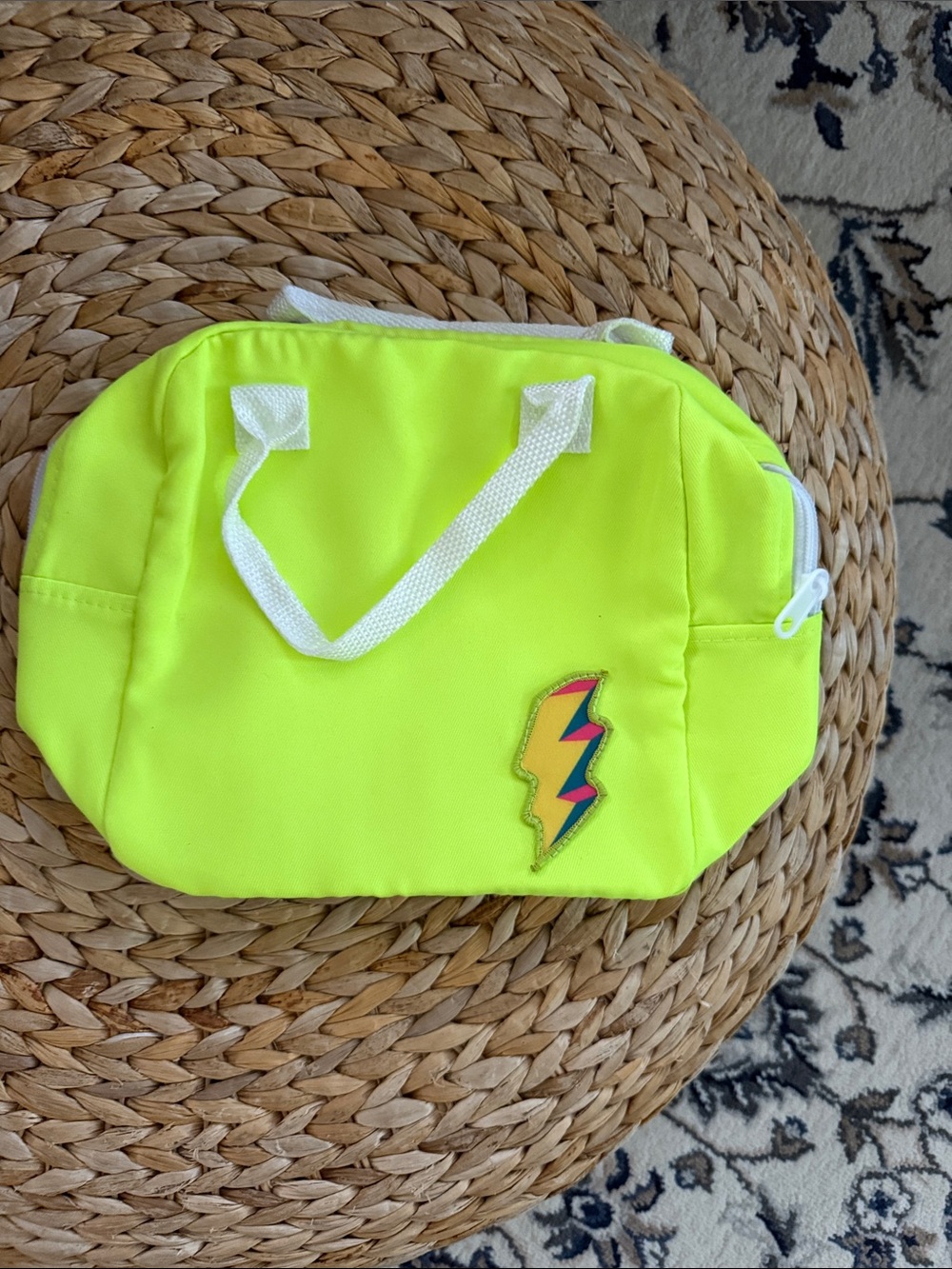 Neon Yellow Kids Tote Bag with Lightning Patch